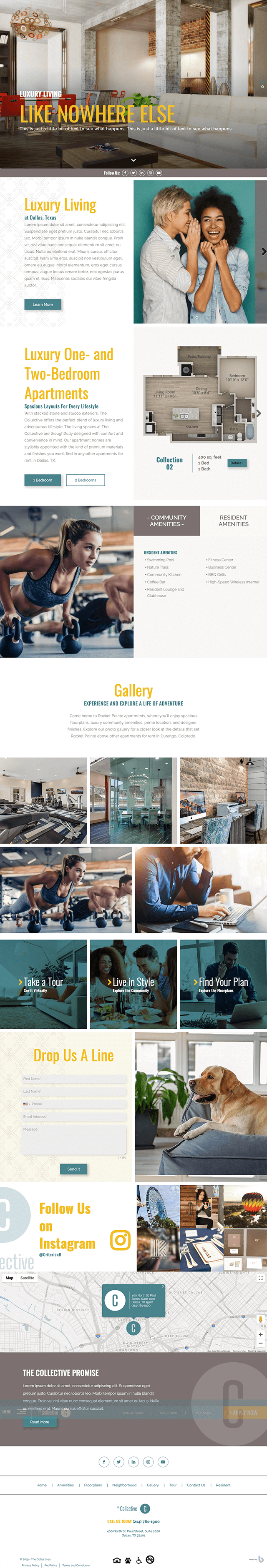 Full-page screenshot of the Collective apartment property website built by Swifty