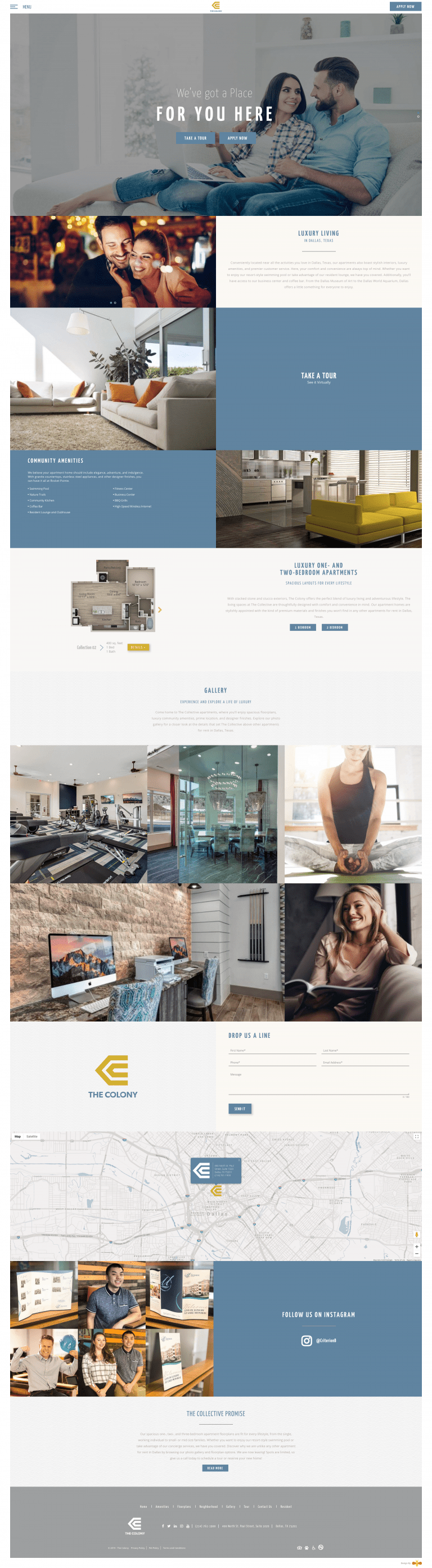 Full-page screenshot of The Colony apartment property website built by Swifty