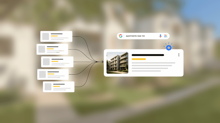 Search results for apartments near me with a highlighted listing, illustrating local search visibility