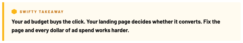 Callout: your ad budget buys the click, your landing page decides whether it converts