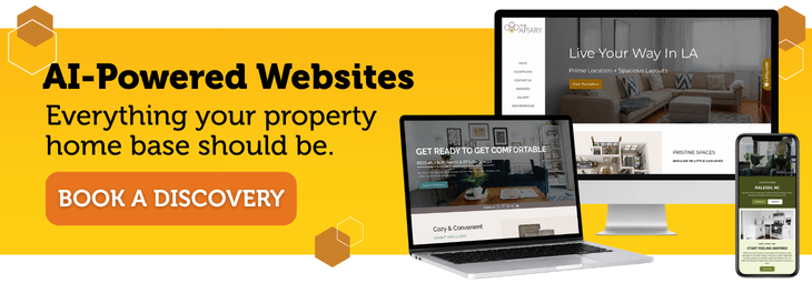 Banner for AI-powered websites with laptop, tablet and phone mockups and a Book a Discovery button