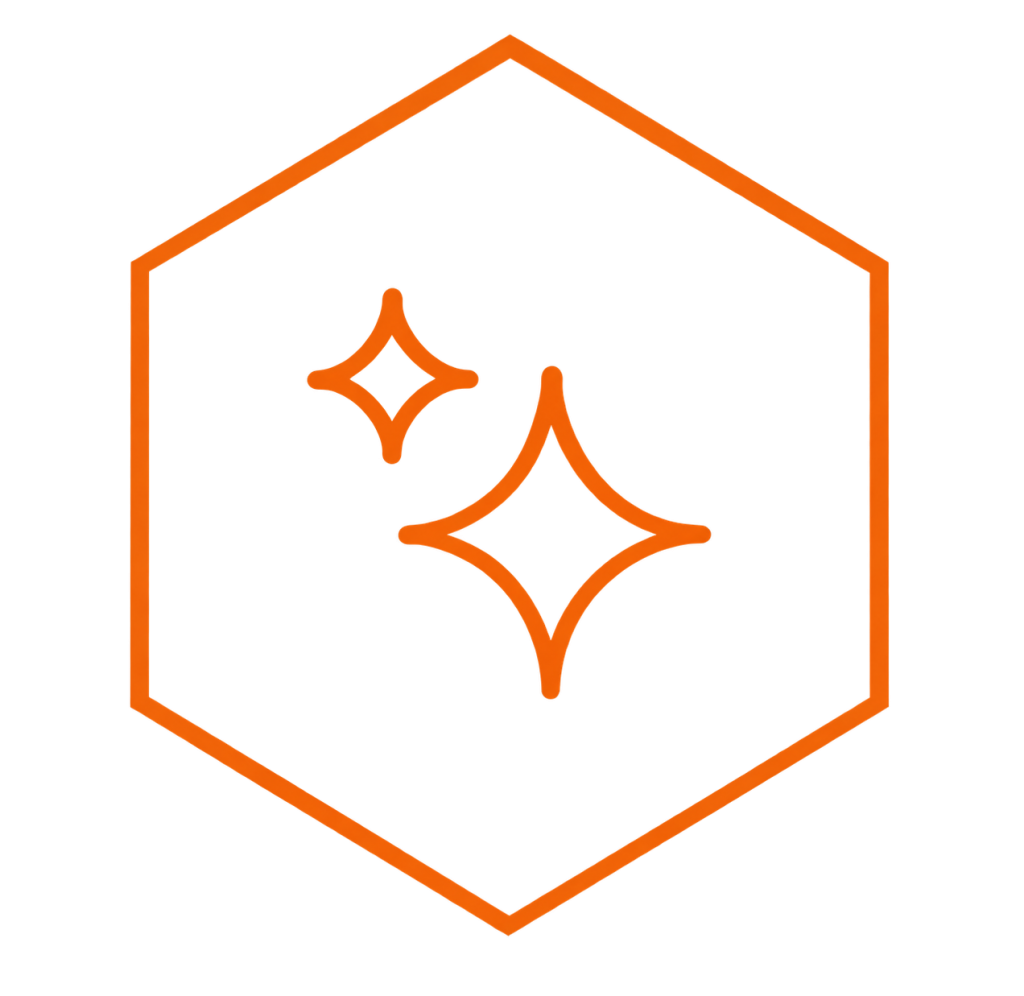 Hexagon icon with AI sparkle stars