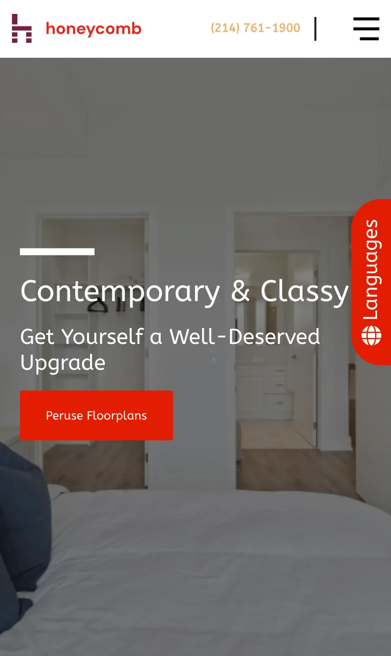 Honeycomb demo apartment website on a phone